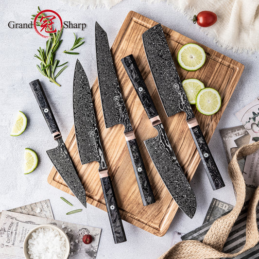 Grandsharp Black Damascus Kitchen Knife Collection