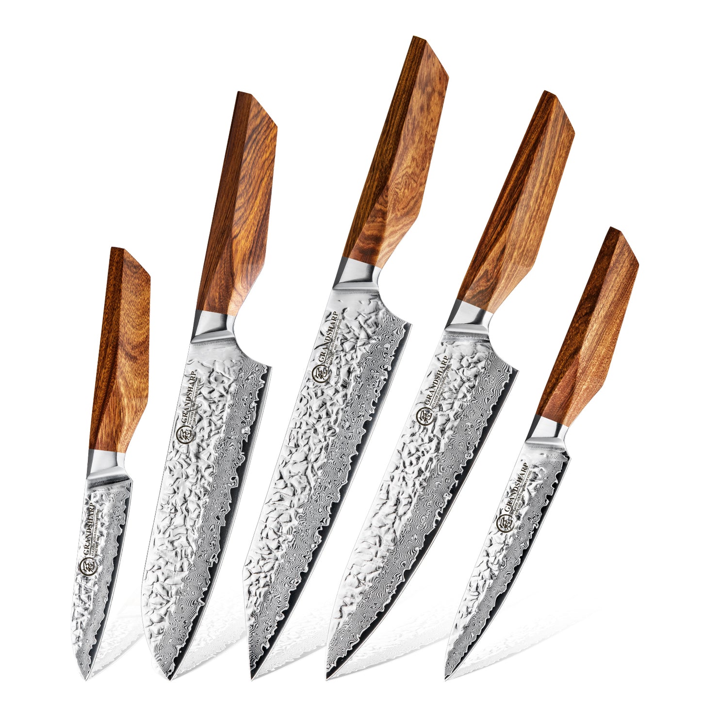 Grandsharp Premium 1-5pcs Damascus Kitchen Knife Set 67 Layers AUS-10 Cutting Core Africa Rose Wood Handle Meat Food Cutter
