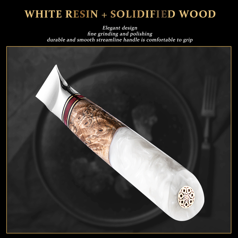 Grandsharp Professional 5 Inch Utility Knife 67 Layers Damascus Steel 10Cr15C0Mov Kitchen Knife with White Resin Handle Gift Box