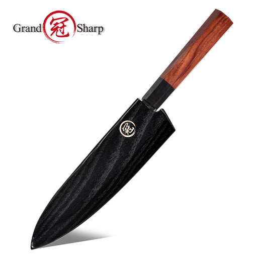 Grandsharp Hand Forged Kitchen Knife High Carbon Stainless Steel AUS10 Cutting Core Chef Knife with Mkuruti Wood Handle