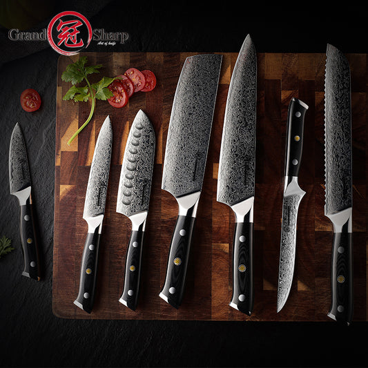 Grandsharp Damascus Knife Set 67 Layers AUS-10 Japanese Damascus Steel Chef Cleaver Boning Kiritsuke Santoku Kitchen Knives