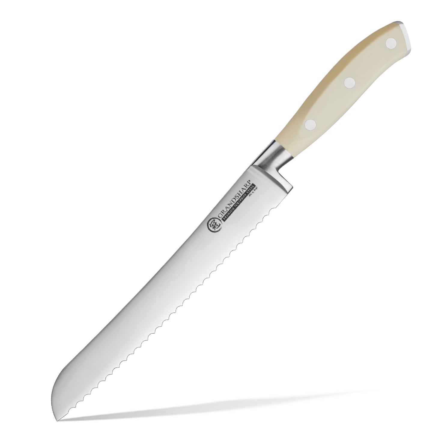 Grandsharp 7.6'' Premium bread knife 7Cr18Mov Stainless Steel with ABS White Resin Handle Bread Cutting Serrated Knife