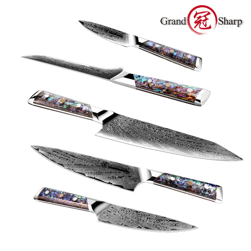 Damascus Steel Kitchen Knive Set AUS10 Chef Knife Kiritsuke Boning Utility Paring Knife Abalone Shell Handle