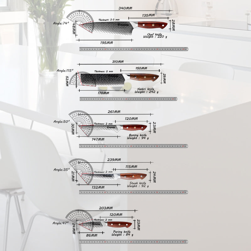 Grandsharp 5Pcs Professional Kitchen Knife Set AUS-10 Japanese Damascus Chef Paring Boning Knives Meat Slicer Fruit Cutting Tool