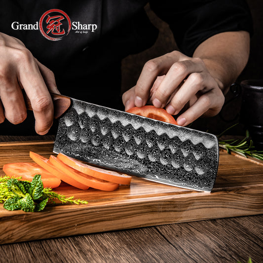 Grandsharp 6.5 Inch Damascus Steel Nakiri Knife Cooking Knives with Africa Rose Wood Handle