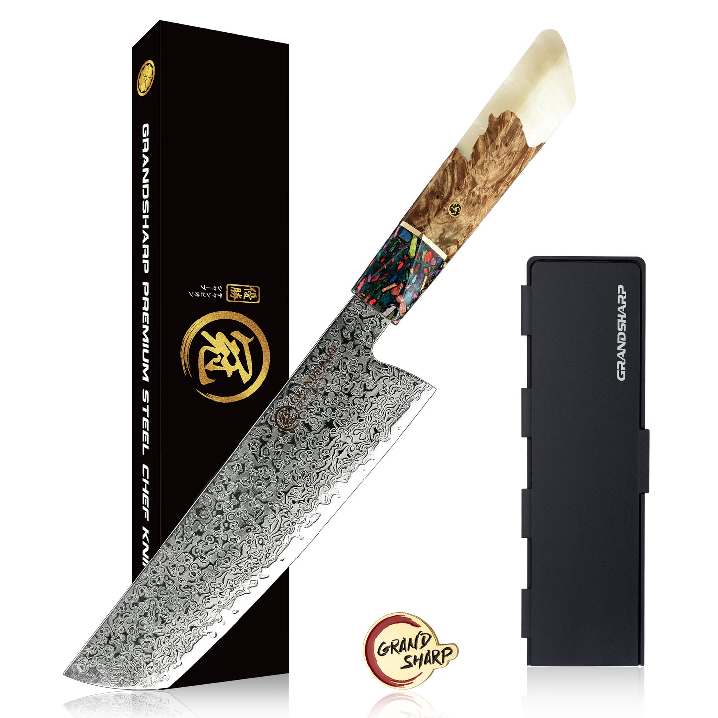Grandsharp 10Cr15CoMoV Damascus Nakiri Chef Knife
