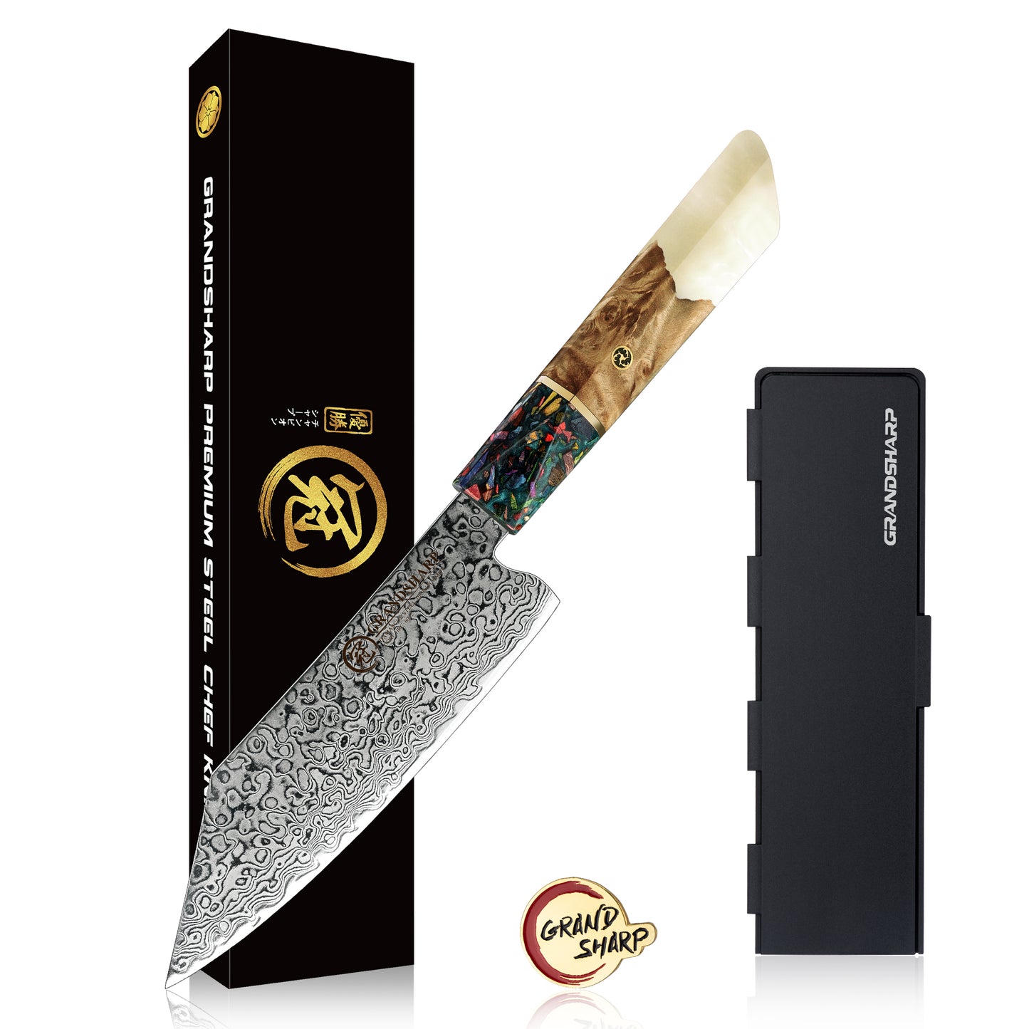 Grandsharp 10Cr15CoMoV Damascus Bunka Prep Knife