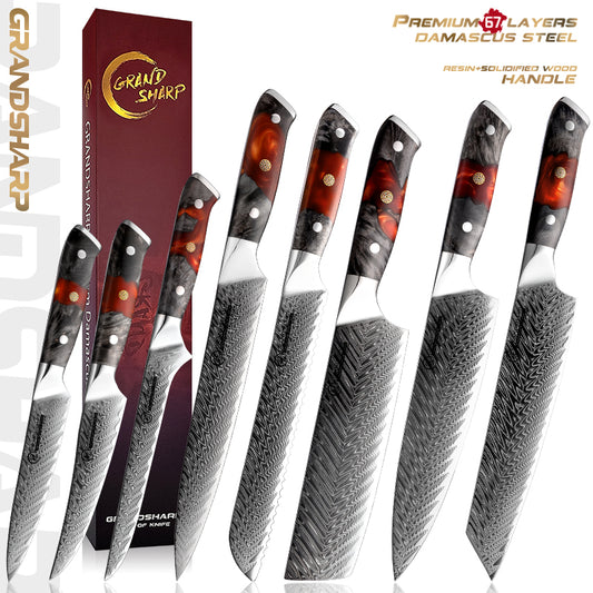 8 Pcs Knife Set AUS-10 Japanese Damascus Steel Kitchen Chef Knives Kiritsuke Boning Utiltiy Nakiri Knife Vegetables Meat Cutter