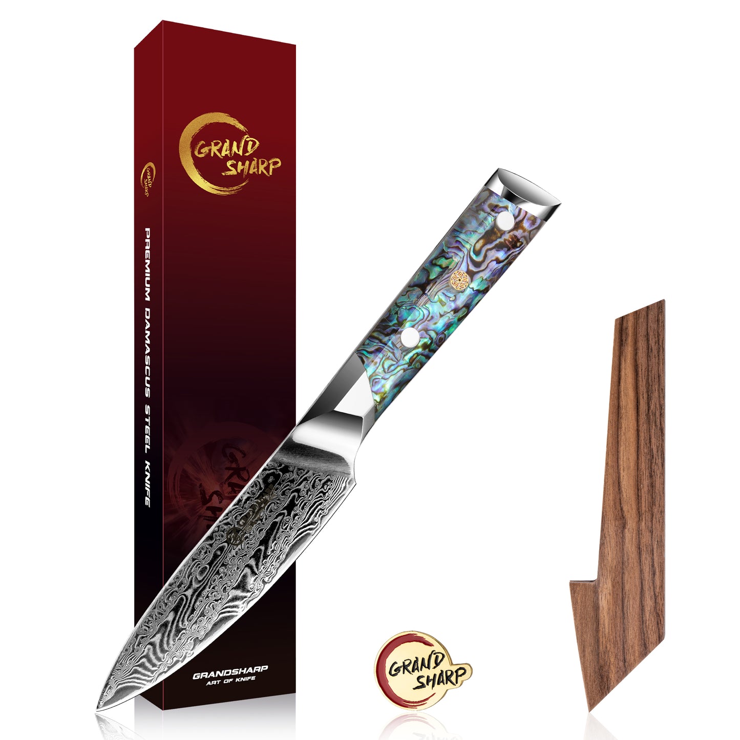 Grandsharp Abalone Handle Damascus Fruit Paring Knife