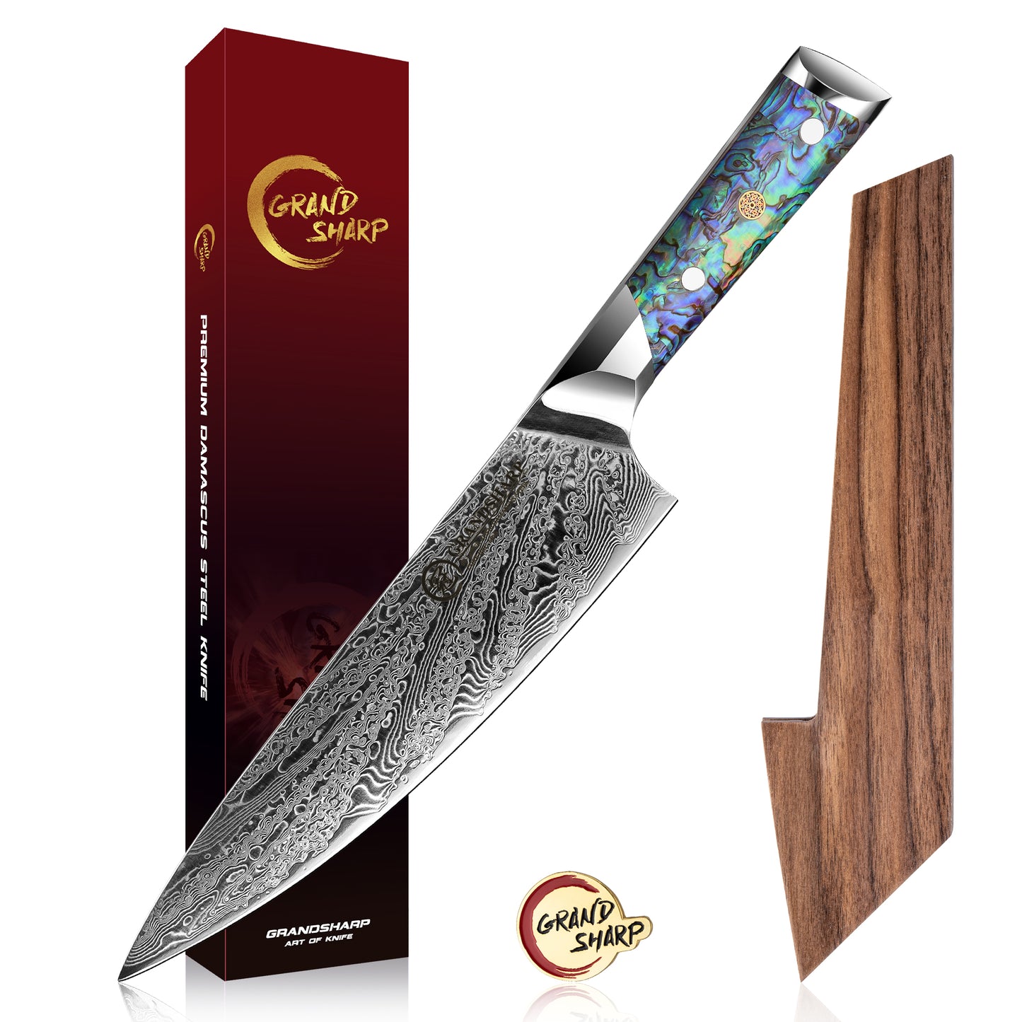 Grandsharp Abalone Handle Damascus Chef Knife
