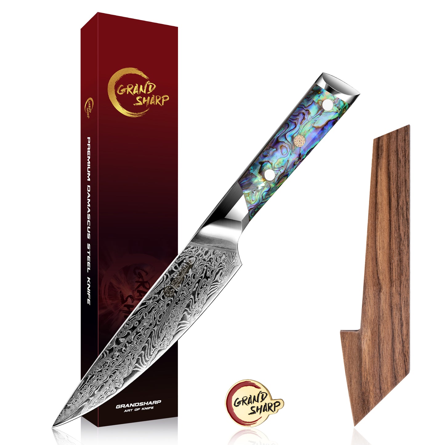 Grandsharp Abalone Handle Damascus Utility Knife