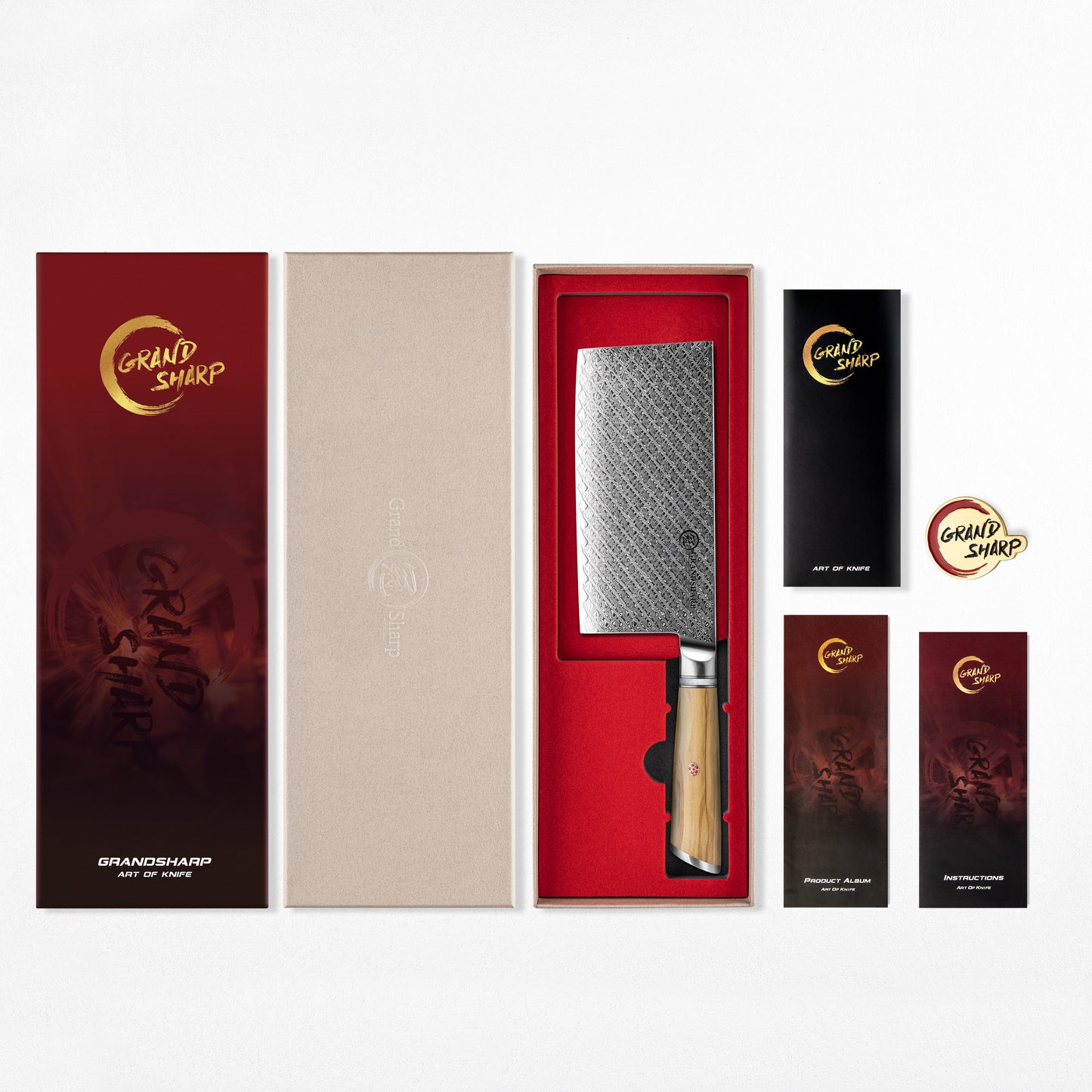 Grandsharp Custom Olive Wood Handle Damascus Cleaver Chinese Cai Dao