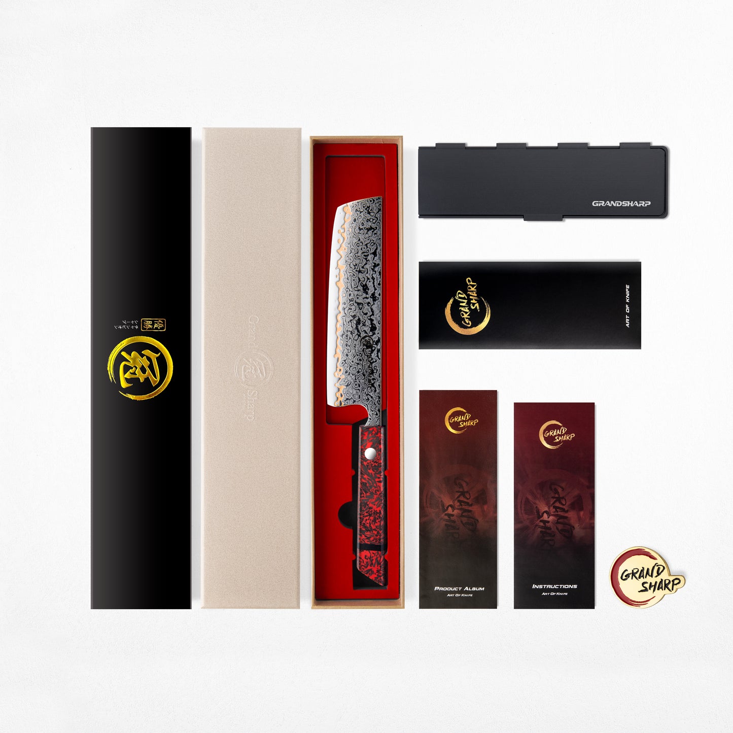 Grandsharp 55 Layers Copper Damascus Nakiri Knife with Red Handle