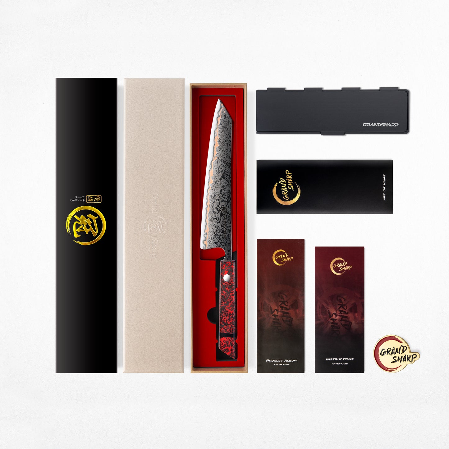Grandsharp 55 Layers Copper Damascus Kiritsuke Chef Knife with Red Handle