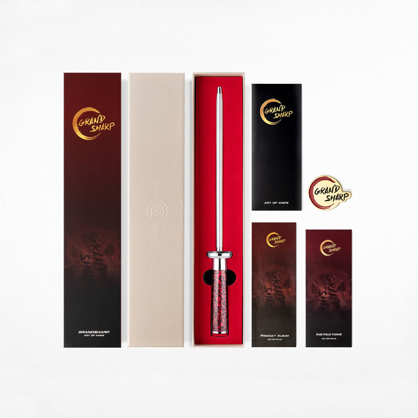 Grandsharp Diamond Sharpening Rod 600# with Red Handle