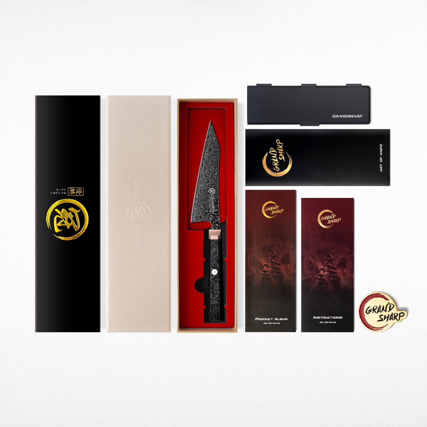 Grandsharp Black Damascus Utility Garasuki Knife