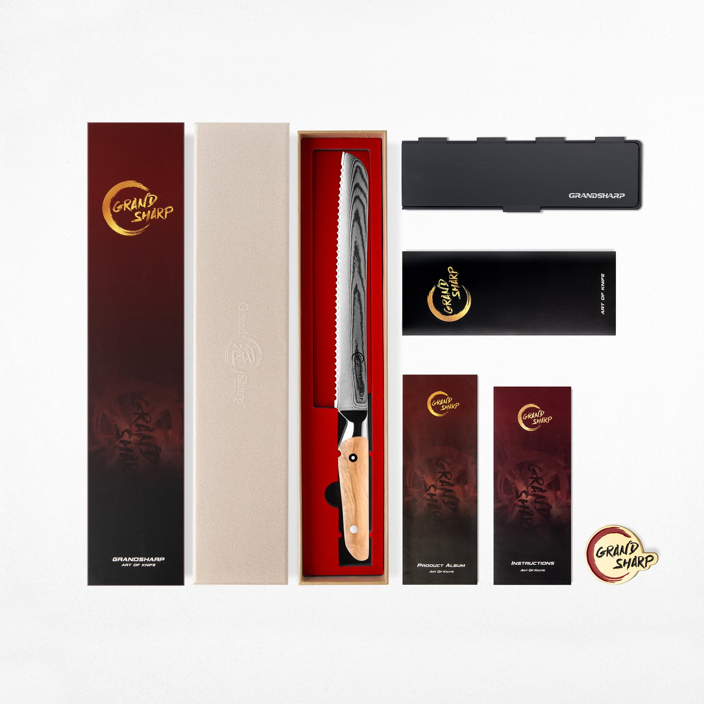 Grandsharp Olive Wood Handle Damascus Bread Knife