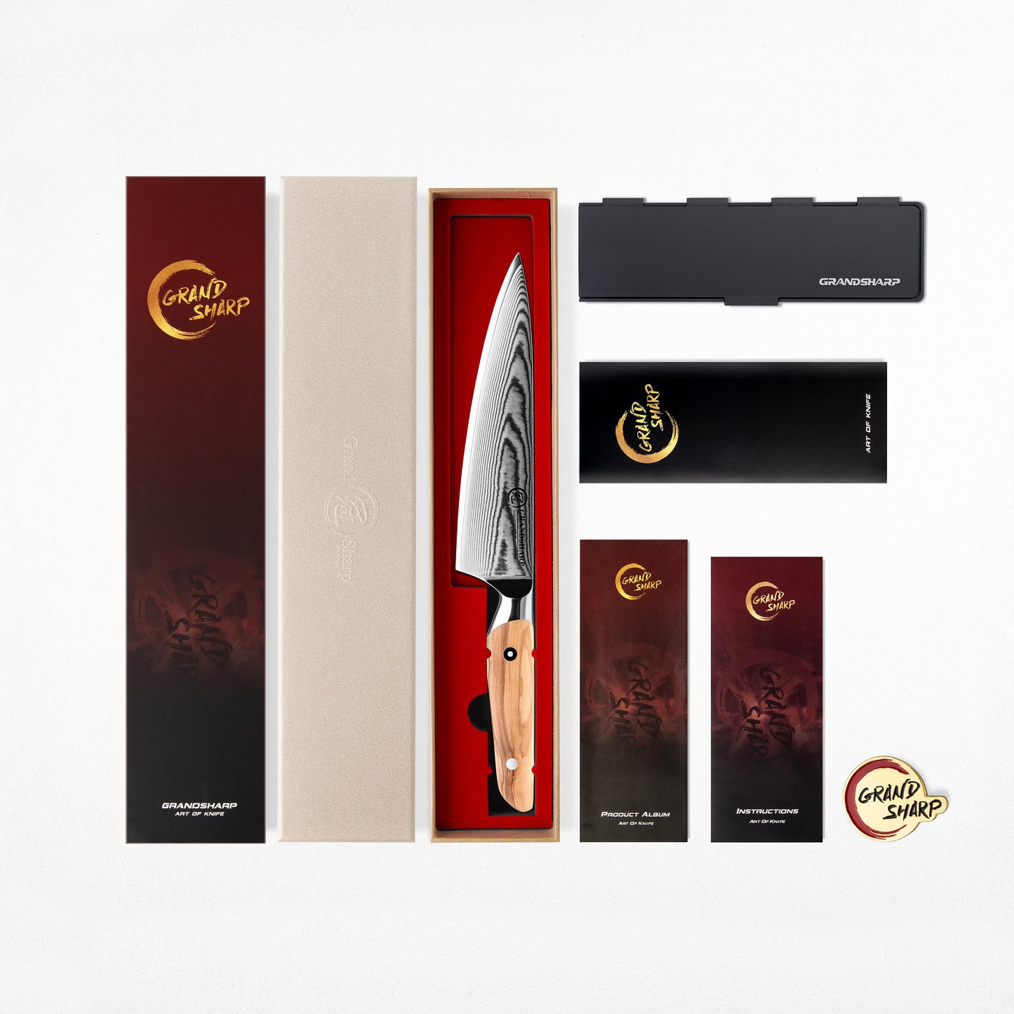 Grandsharp Olive Wood Handle Damascus Chef Knife