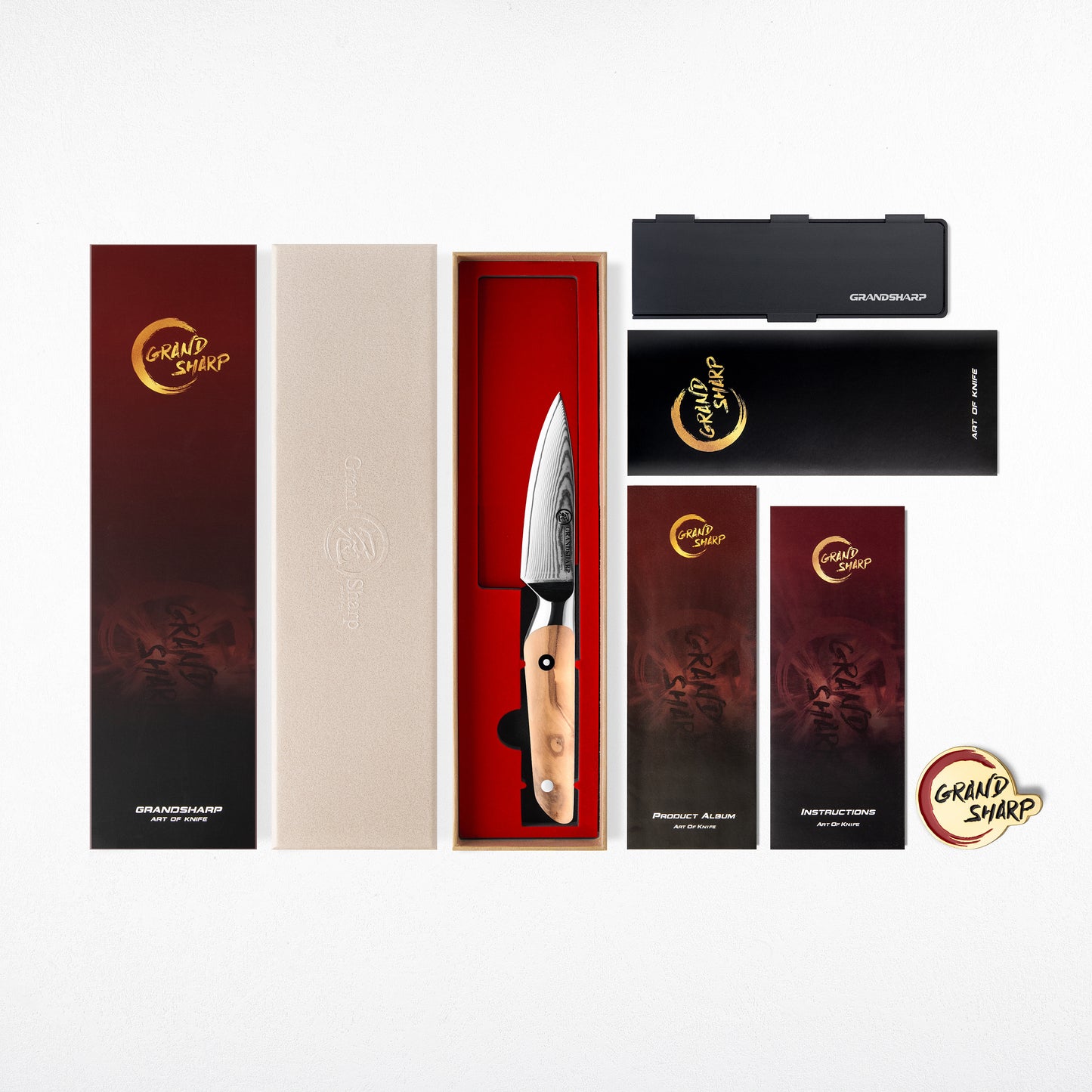 Grandsharp Olive Wood Handle Damascus Fruit Paring Knife