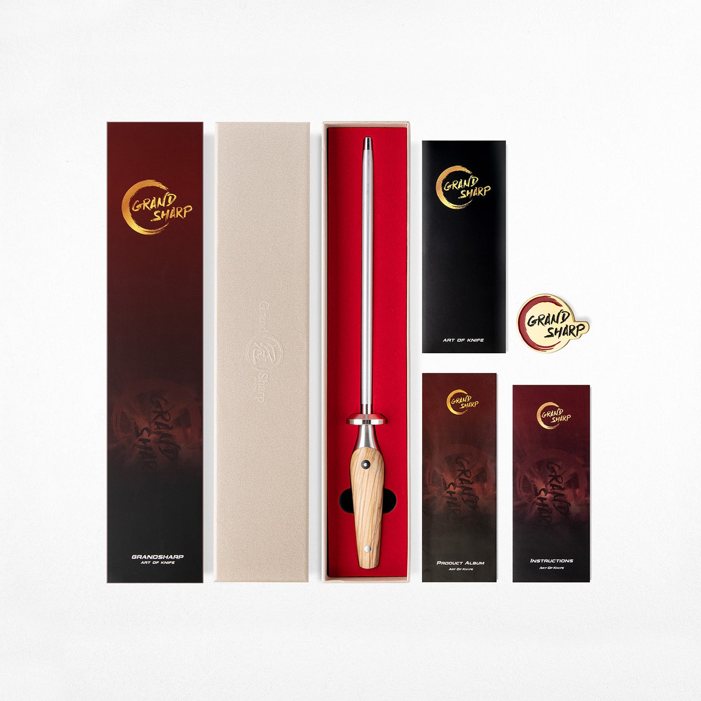 Grandsharp Diamond Sharpening Rod 600# with Olive Wood Handle