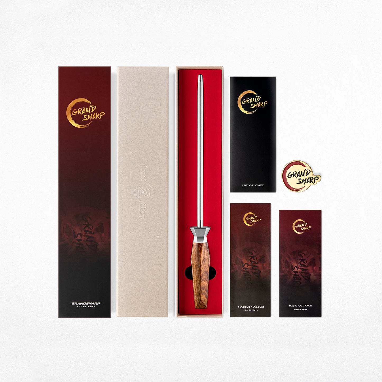Grandsharp Diamond Sharpening Rod 600# with Rose Wood Handle