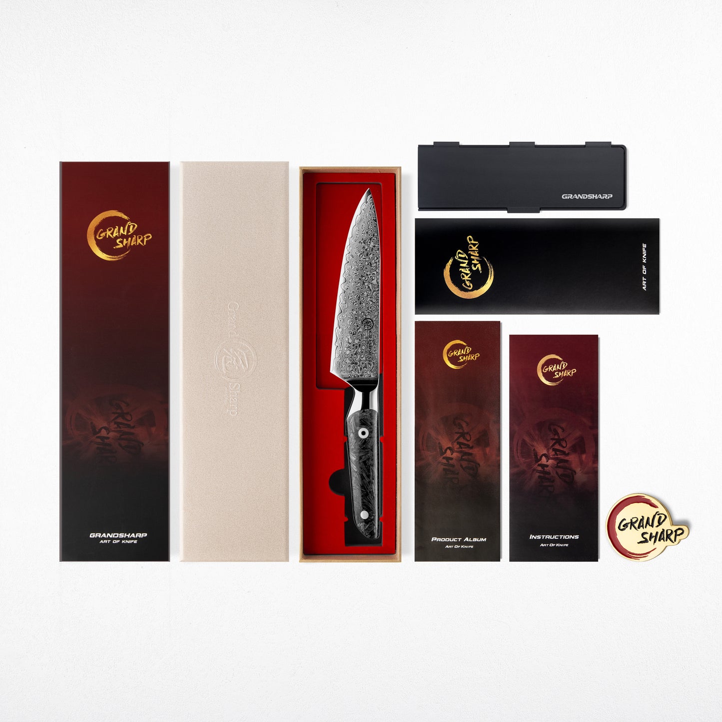 Grandsharp Real Damascus Utility Petty Knife With Black Handle