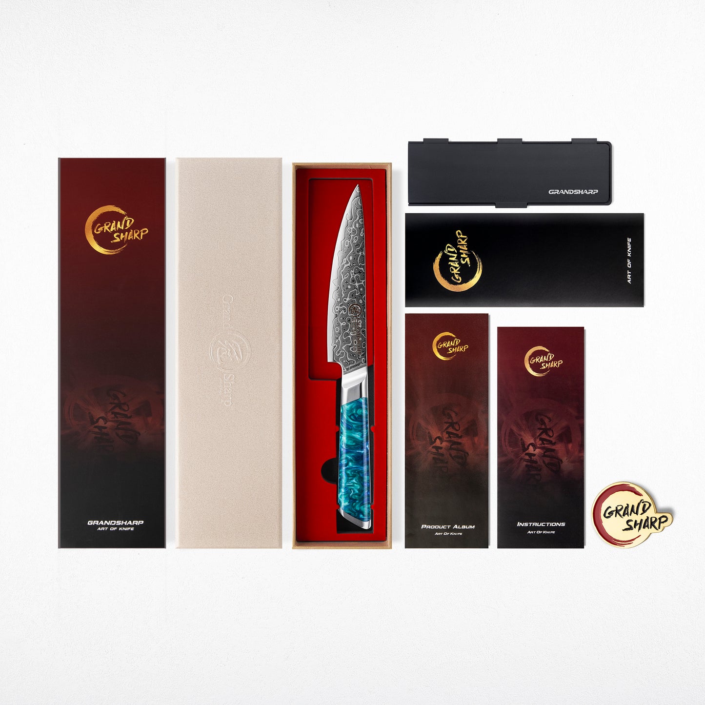 Grandsharp 1-5Pcs Premium Damascus Kitchen Knife set 129 Layers 10Cr15MoVcore Damascus Steel with Classic Resin Handle Design