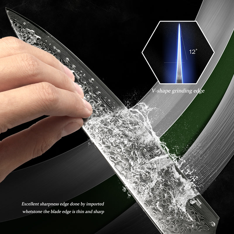 Grandsharp 5 Pcs Chef Knife Set Japanese Damascus Steel Santoku Utility Cleaver Kitchen Tools Meat Fish Vegetables Pakka Wood