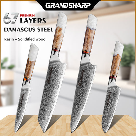Grandsharp 4Pcs Kitchen Knife Set Damascus Steel 10Cr15C0Mov Steel Vegetables Fruit Slicer kiritsuke Chef Knives Cooking Tools