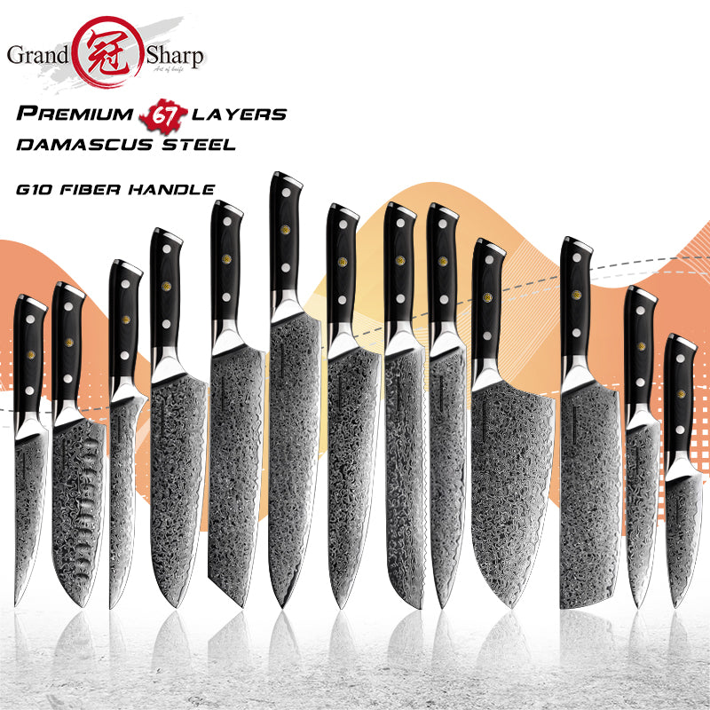 Damascus Knives Set Grandsharp  Kitchen Knives Steel Aus10 - 1