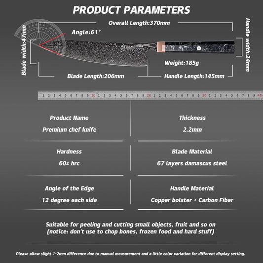 Grandsharp Black Damascus Gyuto Chef Knife