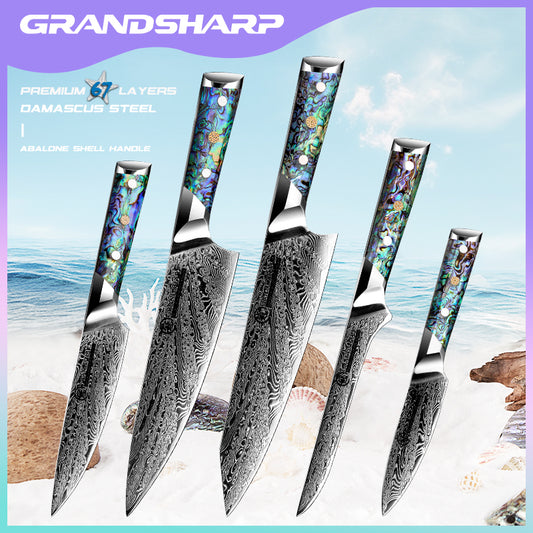 Damascus Steel Kitchen Knive Set AUS10 Chef Knife Kiritsuke Boning Utility Paring Knife Abalone Shell Handle