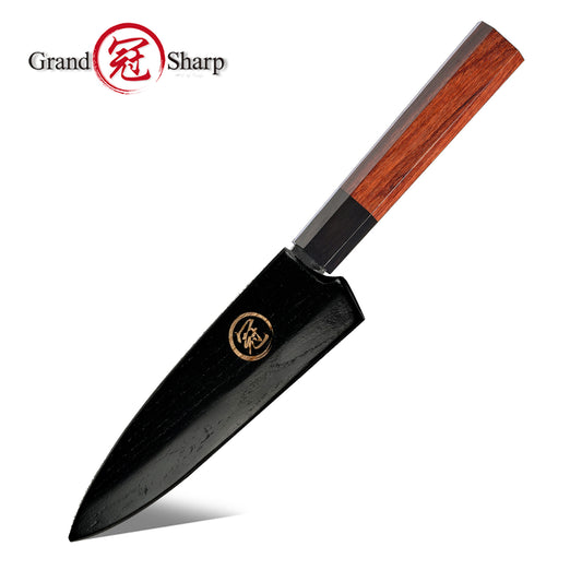 Professional Handmade Kitchen Utility Knives AUS10 Carbon Stainless Steel Utility Knife with Mkuruti Wood