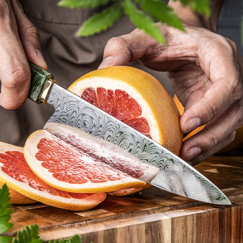 Grandsharp 5.6" Utility Knife 67 Layers Damascus 10cr15CoMov Steel Sharp Kitchen Household Knife with Solidified Wood Handle