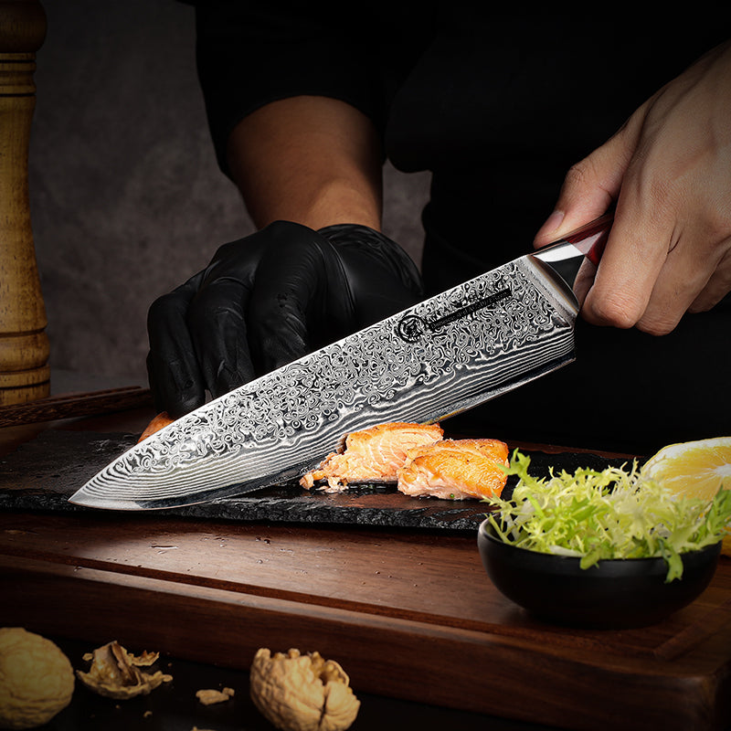 Grandsharp 5 Pcs Chef Knife Set Japanese Damascus Steel Santoku Utility Cleaver Kitchen Tools Meat Fish Vegetables Pakka Wood