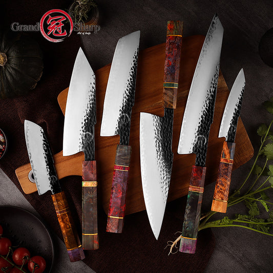 AUS10 Sandblasting 3-layer & Solidified Wood Handle Kiritsuke Gyuto Chef Nakiri Santoku Paring Utility Slaughter Kitchen Knives