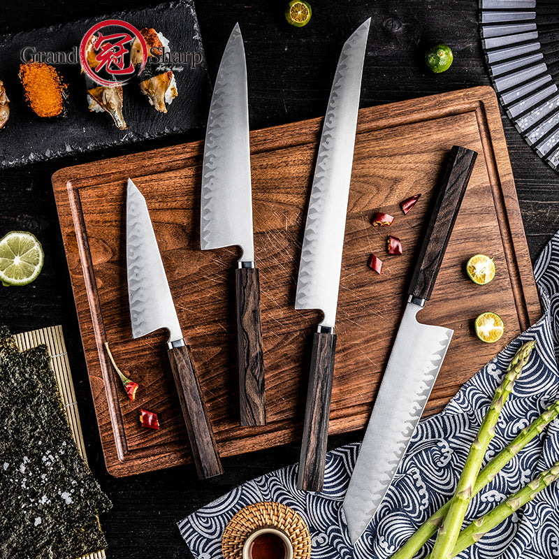 Grandsharp 1-3Pcs Japanese Chef Knife Set Hand-Forging 5 Layers Clad Steel Ciricote Wood Handle Used For Sashimi Sushi Raw Fish