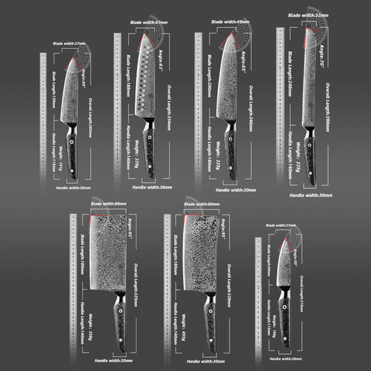 Grandsharp Real Damascus Kitchen Knife Collection With Black Handle