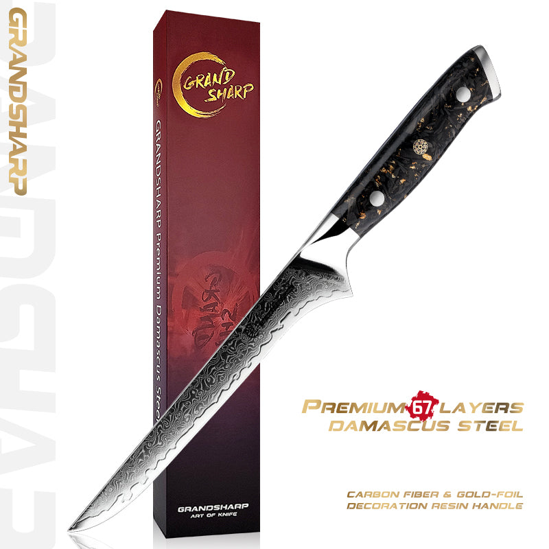 Grandsharp 10Cr15CoMoV Damascus Full Tang Boning Knife