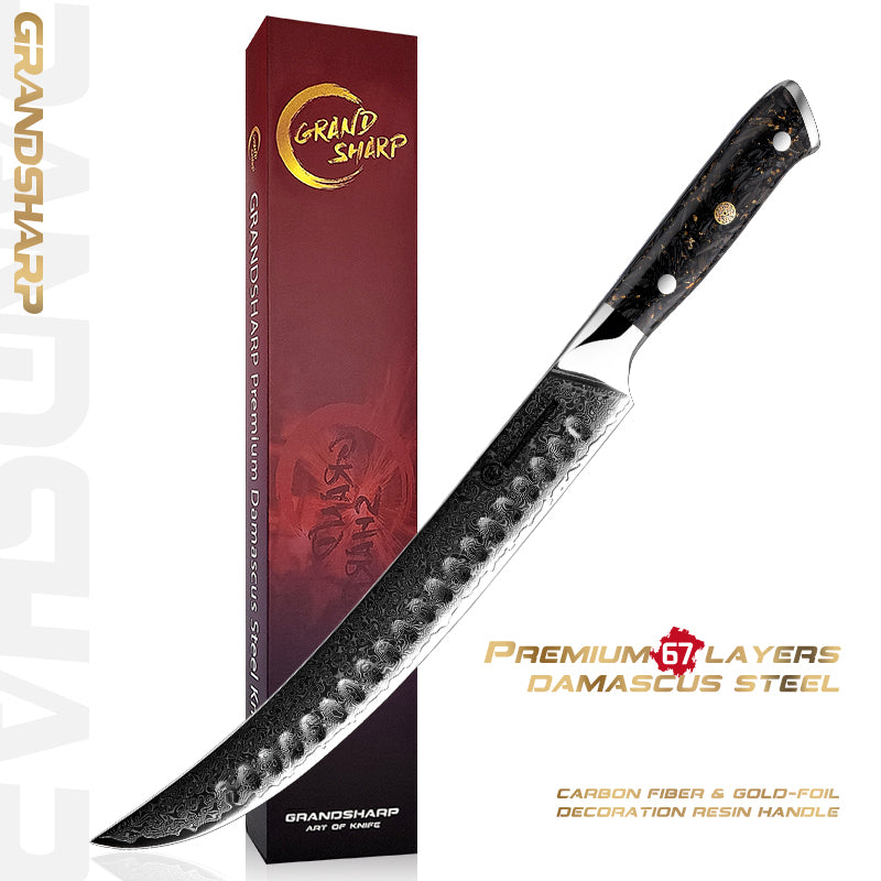 Grandsharp 10Cr15CoMoV Damascus Full Tang Meat Slicer Knife