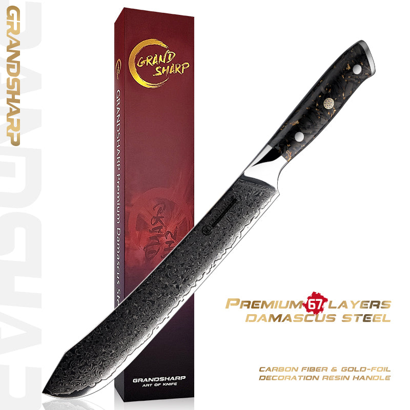 Grandsharp 10Cr15CoMoV Damascus Full Tang Butcher Meat Knife