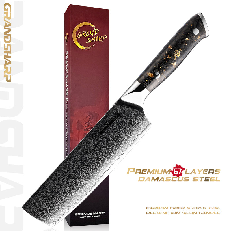 Grandsharp 10Cr15CoMoV Damascus Full Tang Nakiri Knife