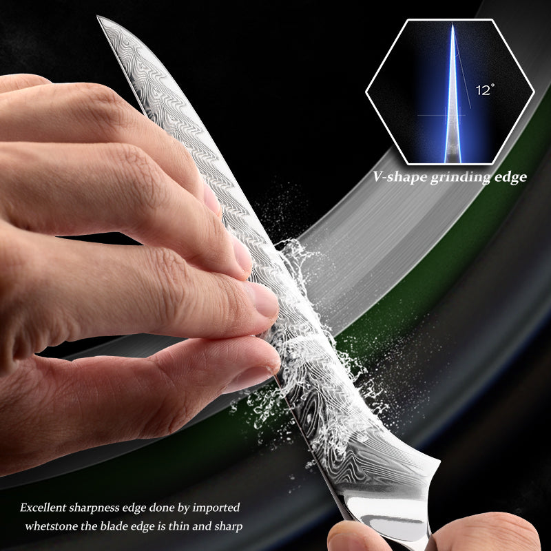 6"Boning Knife Damascus Steel AUS10 Kitchen Knife with Resin and Solidified Wood Handle