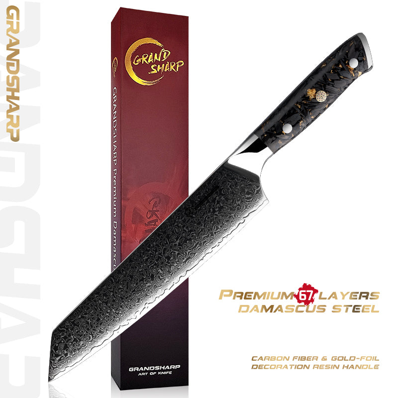 Grandsharp 10Cr15CoMoV Damascus Full Tang Kiritsuke Knife