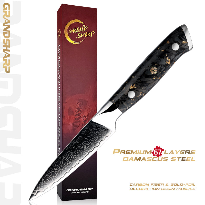 Grandsharp 10Cr15CoMoV Damascus Full Tang Paring Knife