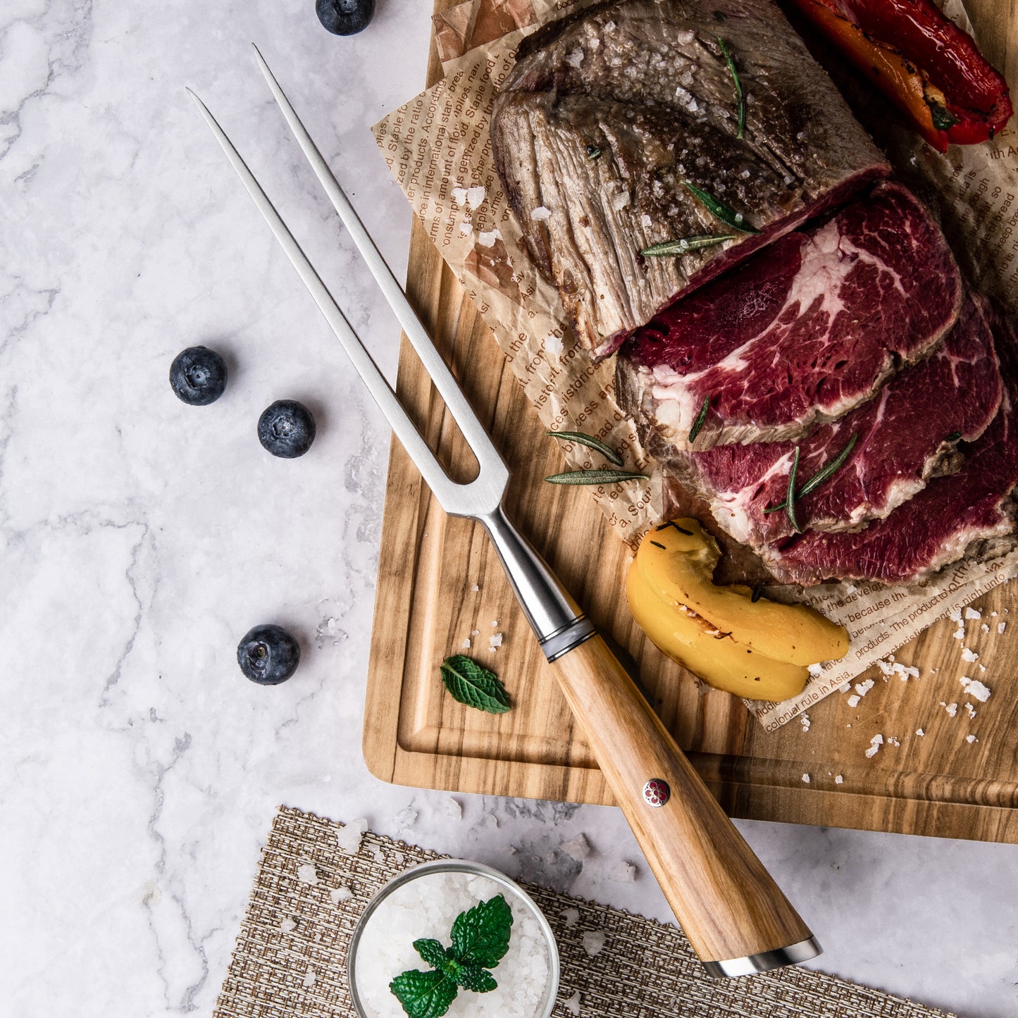 Grandsharp Forged Carving Fork 430 Stainless Steel Professional Meat Fork Resin Olive Wood Handle BBQ Tool Kitchen Essential
