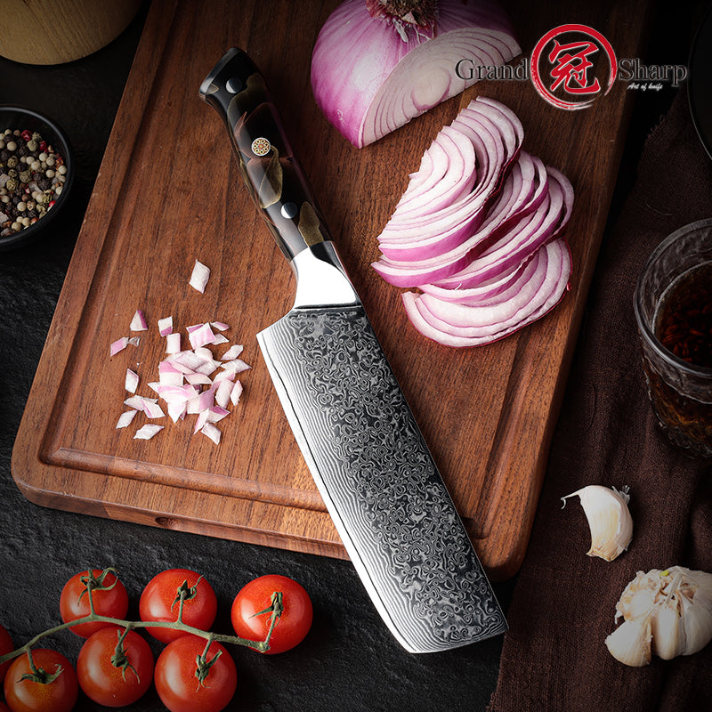 Grandsharp 10Cr15CoMoV damascus nakiri knife