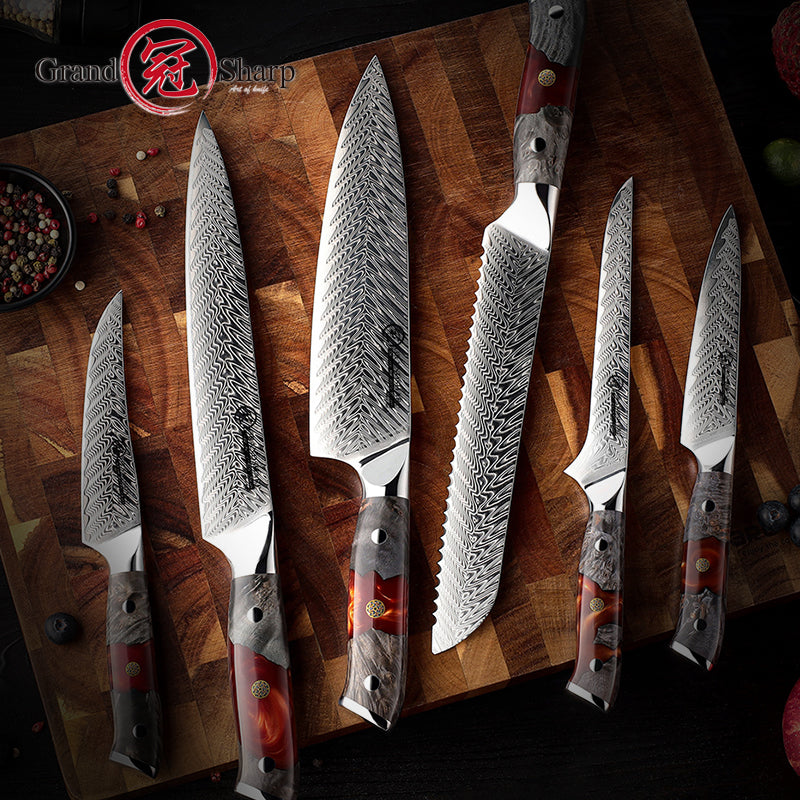 Real Damascus Chef Knives Japanese Kitchen Knives AUS-10 Damascus Steel Boning Utility Butcher Tools Fish Meat Slicer