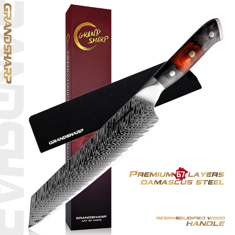 Grandsharp Damascus Steel Chef Kiritsuke Knife with Resin & Wood Handle
