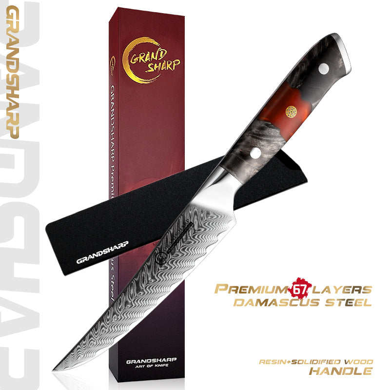 Grandsharp Damascus Steel Steak Knife with Resin & Wood Handle